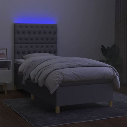 Боксспринг легло с матрак и LED, светлосиво, 90x200 см, плат