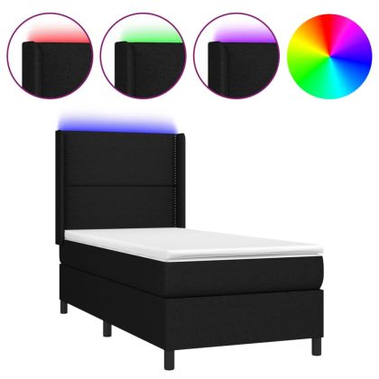 Боксспринг легло с матрак и LED, черно, 80x200 см, плат