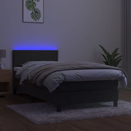 Боксспринг легло с матрак и LED, тъмносиво, 90x200 см, кадифе