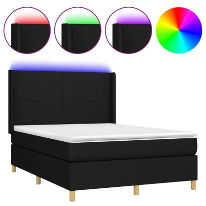 Боксспринг легло с матрак и LED, черно, 140x200 см, плат