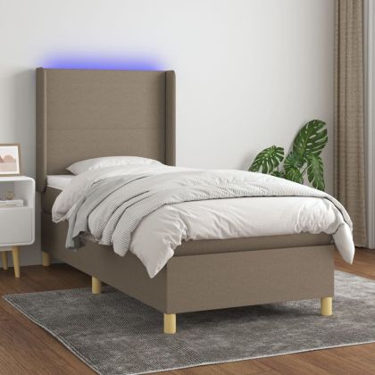 Боксспринг легло с матрак и LED, таупе, 100x200 см, плат