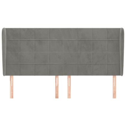 Горна табла за легло с уши, светлосива,183x23x118/128 см,кадифе