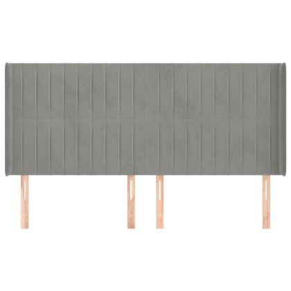 Горна табла за легло с уши, светлосива,203x16x118/128см, кадифе