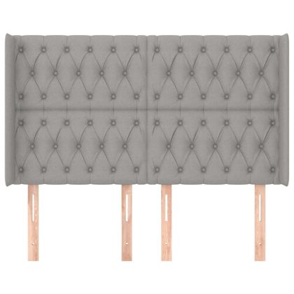 Горна табла за легло с уши, светлосива, 163x16x118/128 см, плат