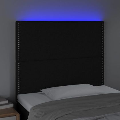 LED горна табла за легло, черна, 100x5x118/128 см, плат