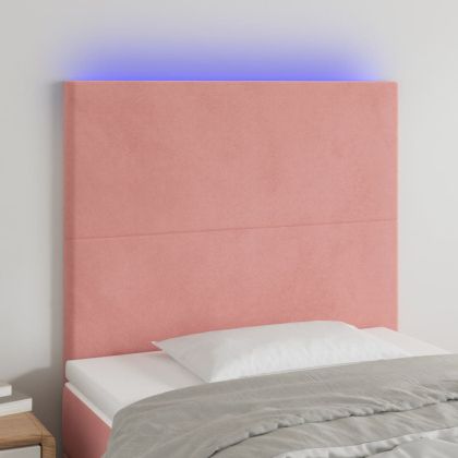 LED горна табла за легло, розова, 90x5x118/128 см, кадифе