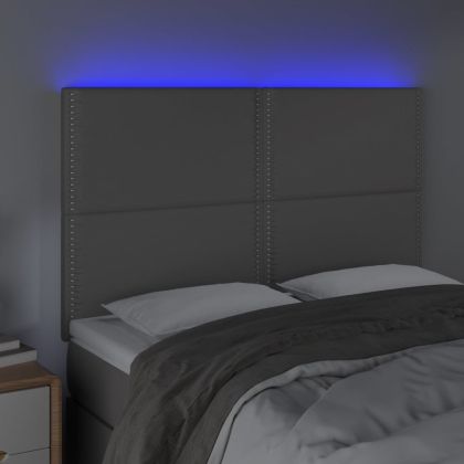 LED горна табла за легло,сива,144x5x118/128 см, изкуствена кожа