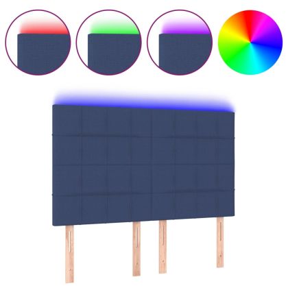 LED горна табла за легло, синя, 144x5x118/128 см, плат