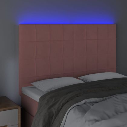 LED горна табла за легло, розова, 144x5x118/128 см, кадифе
