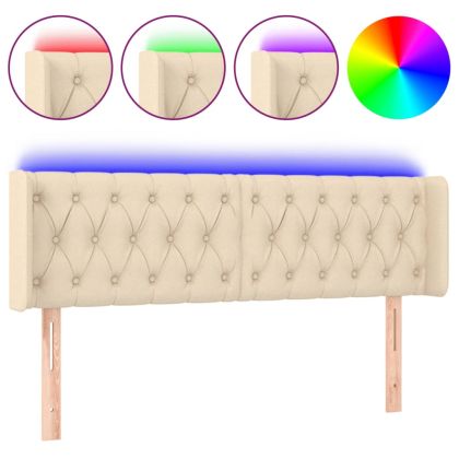 LED горна табла за легло, кремава, 163x16x78/88 см, плат