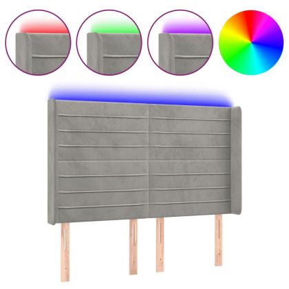 LED горна табла за легло, светлосива, 147x16x118/128 см, кадифе