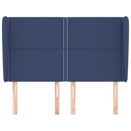 Горна табла за легло с уши, синя, 147 x 23 x 118/128 см, плат