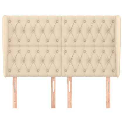 Горна табла за легло с уши, кремава,147 x 23 x 118/128 см, плат