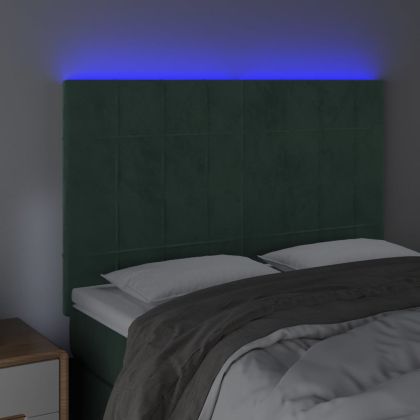 LED горна табла за легло, тъмнозелена, 144x5x118/128 см, кадифе