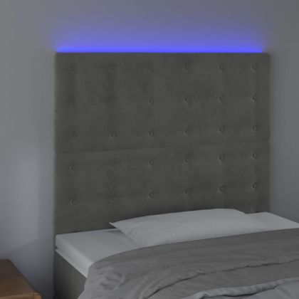 LED горна табла за легло, светлосива, 90x5x118/128 см, кадифе