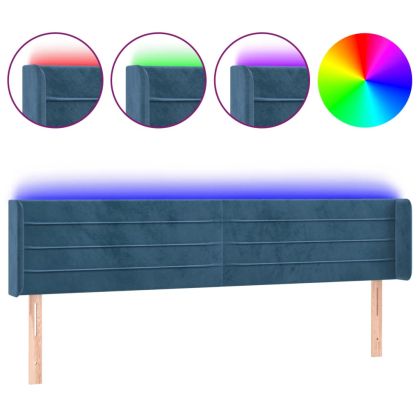 LED горна табла за легло, тъмносиня, 203x16x78/88 см, кадифе
