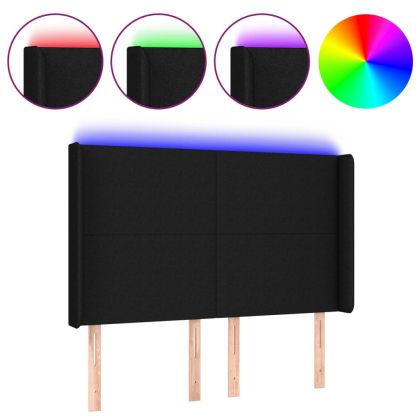 LED горна табла за легло, черна, 147x16x118/128 см, плат