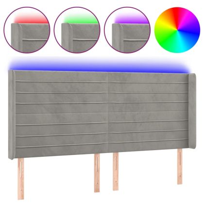 LED горна табла за легло, светлосива, 183x16x118/128 см, кадифе