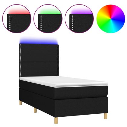 Боксспринг легло с матрак и LED, черно, 100x200 см, плат