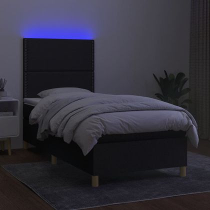Боксспринг легло с матрак и LED, черно, 100x200 см, плат