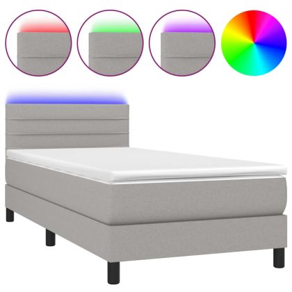 Боксспринг легло с матрак и LED, светлосиво, 90x200 см, плат