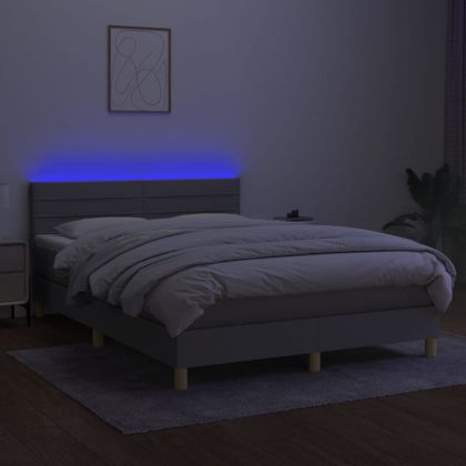 Боксспринг легло с матрак и LED, светлосиво, 140x190 см, плат