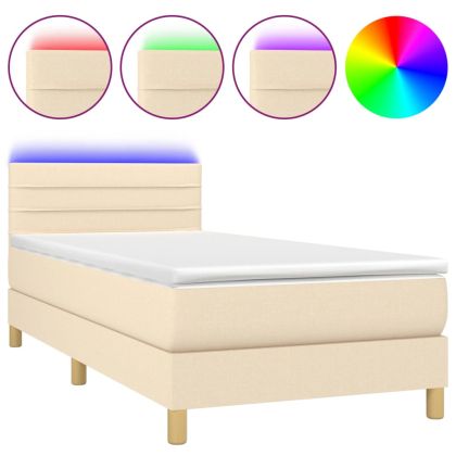 Боксспринг легло с матрак и LED, кремаво, 80x200 см, плат