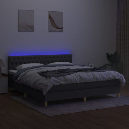 Боксспринг легло с матрак и LED, тъмносиво, 180x200 см, плат
