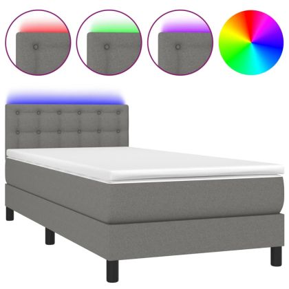 Боксспринг легло с матрак и LED, тъмносива, 90x200 см, плат