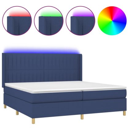 Боксспринг легло с матрак и LED, синя, 200x200 см, плат