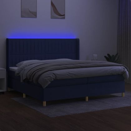 Боксспринг легло с матрак и LED, синя, 200x200 см, плат