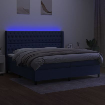 Боксспринг легло с матрак и LED, синя, 200x200 см, плат