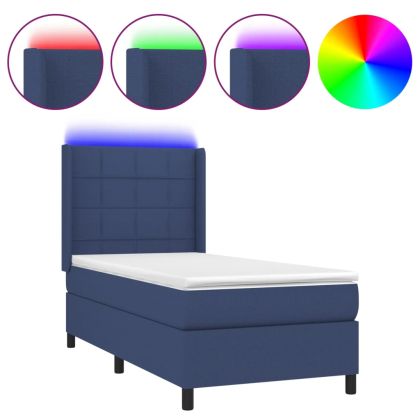 Боксспринг легло с матрак и LED, синя, 90x190 см, плат