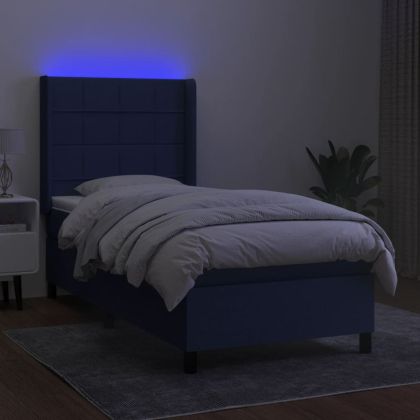 Боксспринг легло с матрак и LED, синя, 90x190 см, плат