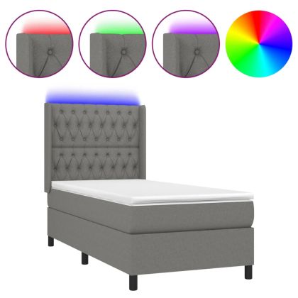 Боксспринг легло с матрак и LED, тъмносива, 90x200 см, плат