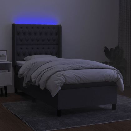 Боксспринг легло с матрак и LED, тъмносива, 90x200 см, плат