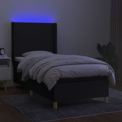Боксспринг легло с матрак и LED, черно, 100x200 см, плат