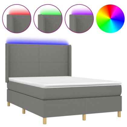 Боксспринг легло с матрак и LED, тъмносиво, 140x190 см, плат