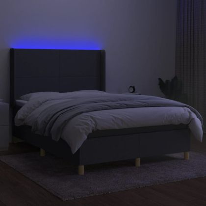 Боксспринг легло с матрак и LED, тъмносиво, 140x190 см, плат