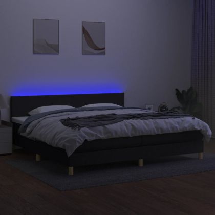 Боксспринг легло с матрак и LED, черна, 200x200 см, плат