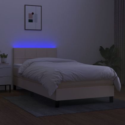 Боксспринг легло с матрак и LED, кремава, 90x190 см, плат
