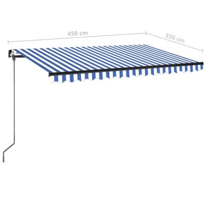 Ръчно прибиращ се сенник с LED, 450x350 см, синьо и бяло