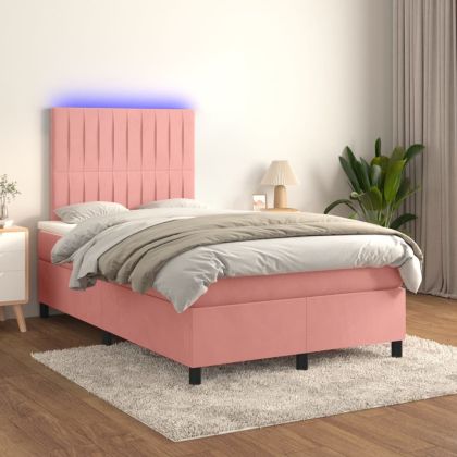 Боксспринг легло с матрак и LED, черно, 120x190 см, кадифе