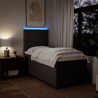 Боксспринг легло с матрак, тъмнокафяво, 90x200 см, плат