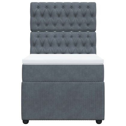 Боксспринг легло с матрак, тъмносив, 90x190 см, кадифе