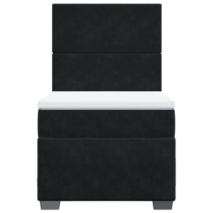Боксспринг легло с матрак, черно, 90x200 см, кадифе