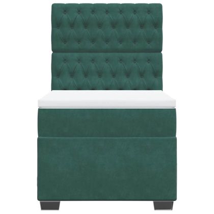 Боксспринг легло с матрак, тъмнозелена, 90x190 см, кадифе