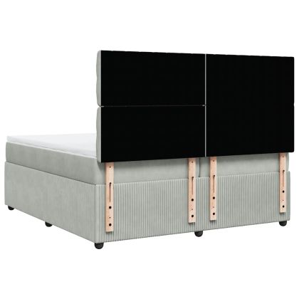 Боксспринг легло с матрак, светлосиво, 200x200 см, кадифе