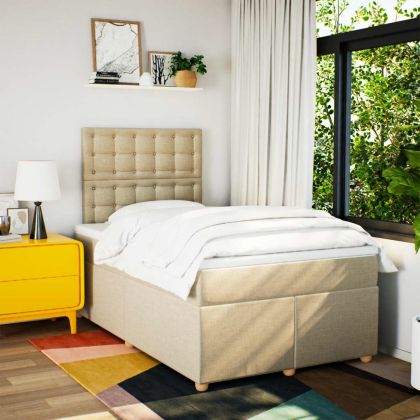 Боксспринг легло с матрак, кремаво, 120x190 см, плат