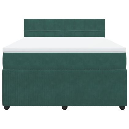 Боксспринг легло с матрак, тъмнозелено, 140x200 см, кадифе